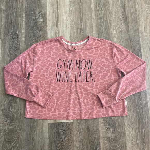 Rae Dunn ‘Gym Now Wine Later’ Leopard Print Top in Pink - Size: Large - Picture 4 of 6
